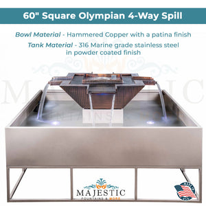 60" Square Olympian 4-Way Spill Fire & Water Bowl in Copper by The Outdoor Plus
