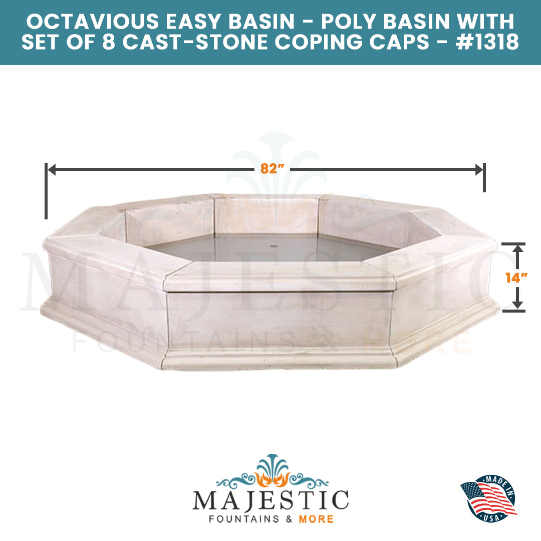 Octavious Easy Basin - Poly Basin with Set of 8 Cast-Stone Coping Caps - Majestic Fountains and More