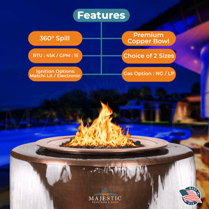 The Outdoor Plus Cazo 360 Fire & Water Bowl in Smooth Patina Copper