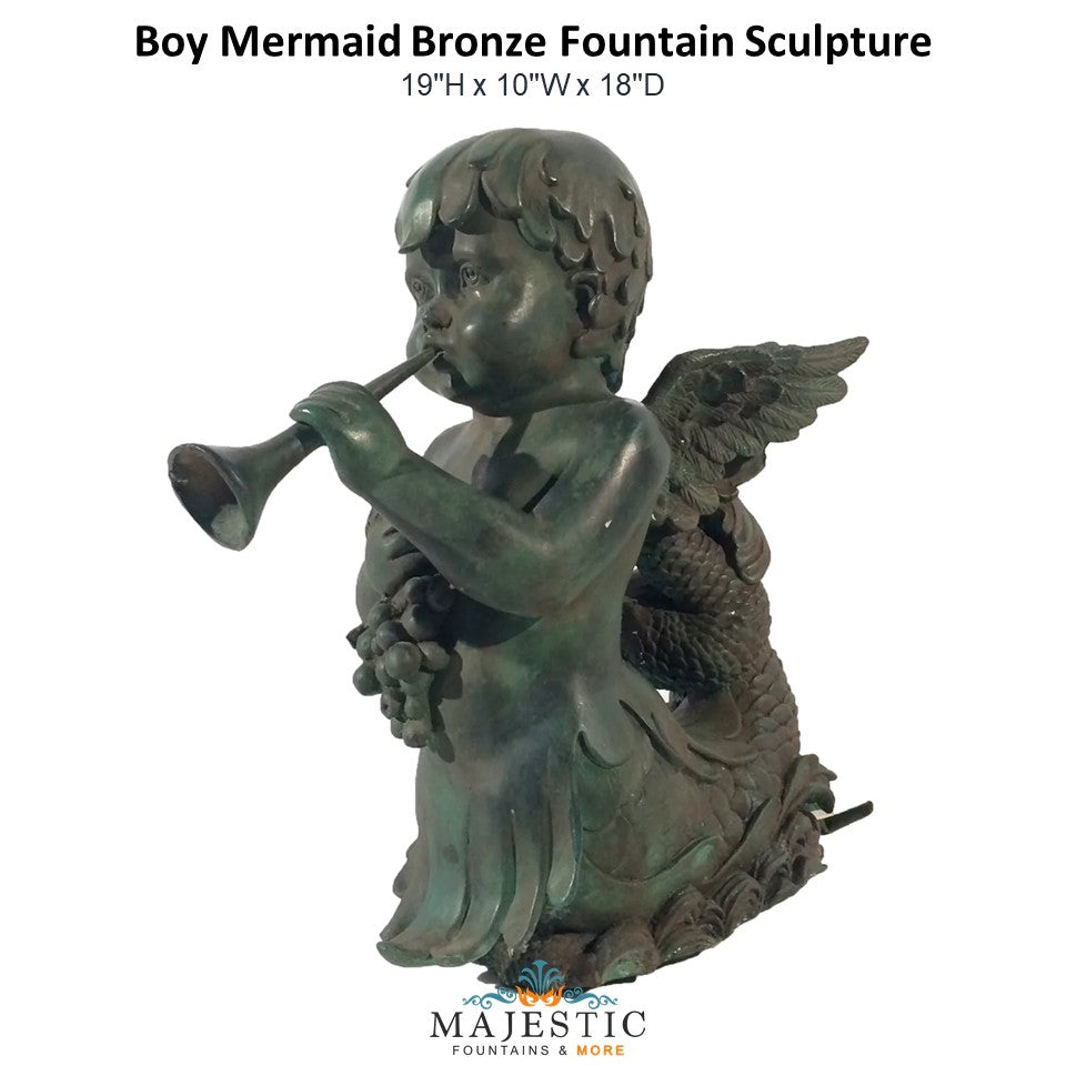 Boy Mermaid Bronze Fountain Sculpture - Majestic Fountains and More