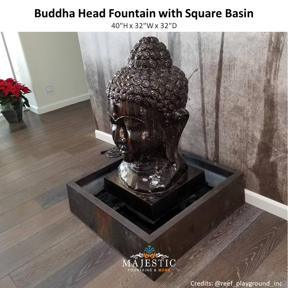 Buddha Head Fountain with Square Basin - Majestic Fountains and More