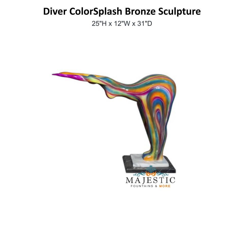 Diver ColorSplash Bronze Sculpture - Majestic Fountains & More