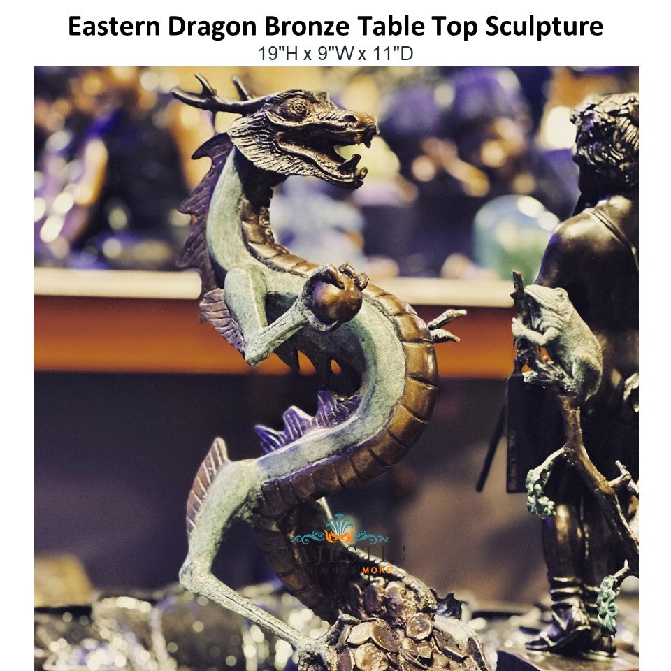 Eastern Dragon Bronze Table Top Sculpture - Majestic Fountains and More