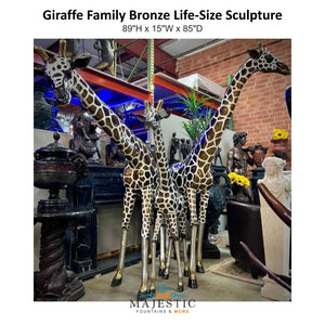 Giraffe Family Bronze Life-Size Sculpture - Majestic Fountains & More