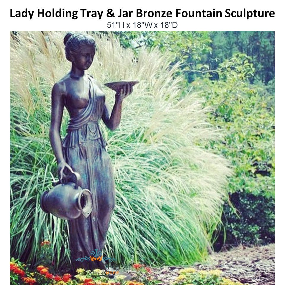 Lady Holding Tray & Jar Bronze Fountain Sculpture - Majestic Fountains and More