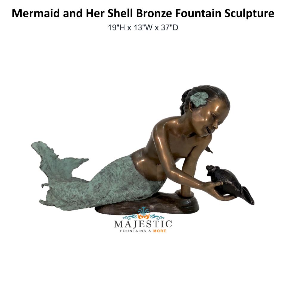 Mermaid and Her Shell Bronze Fountain Sculpture - Majestic Fountains & More