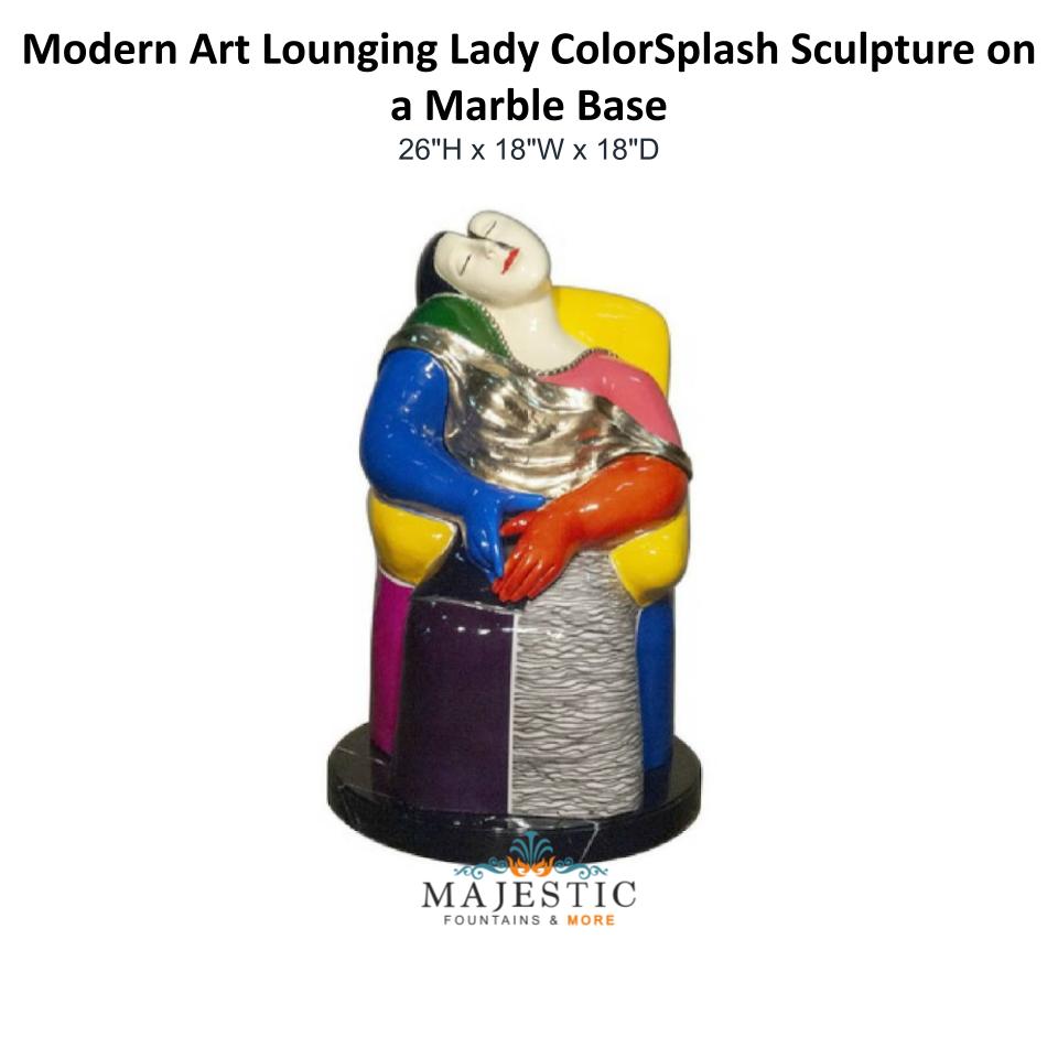 Modern Art Lounging Lady ColorSplash Sculpture on a Marble Base - Majestic Fountains & More