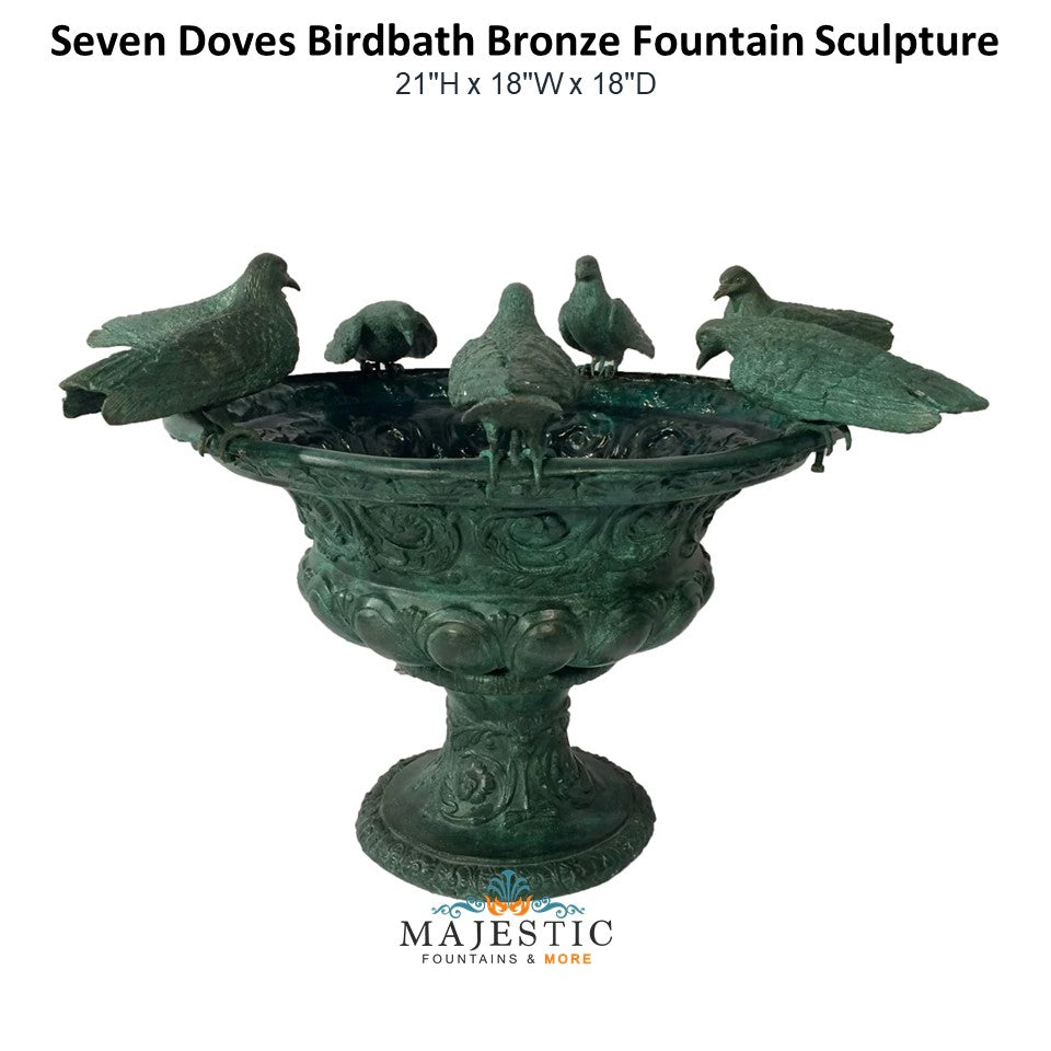 Seven Doves Birdbath Bronze Fountain Sculpture - Majestic Fountains and More.