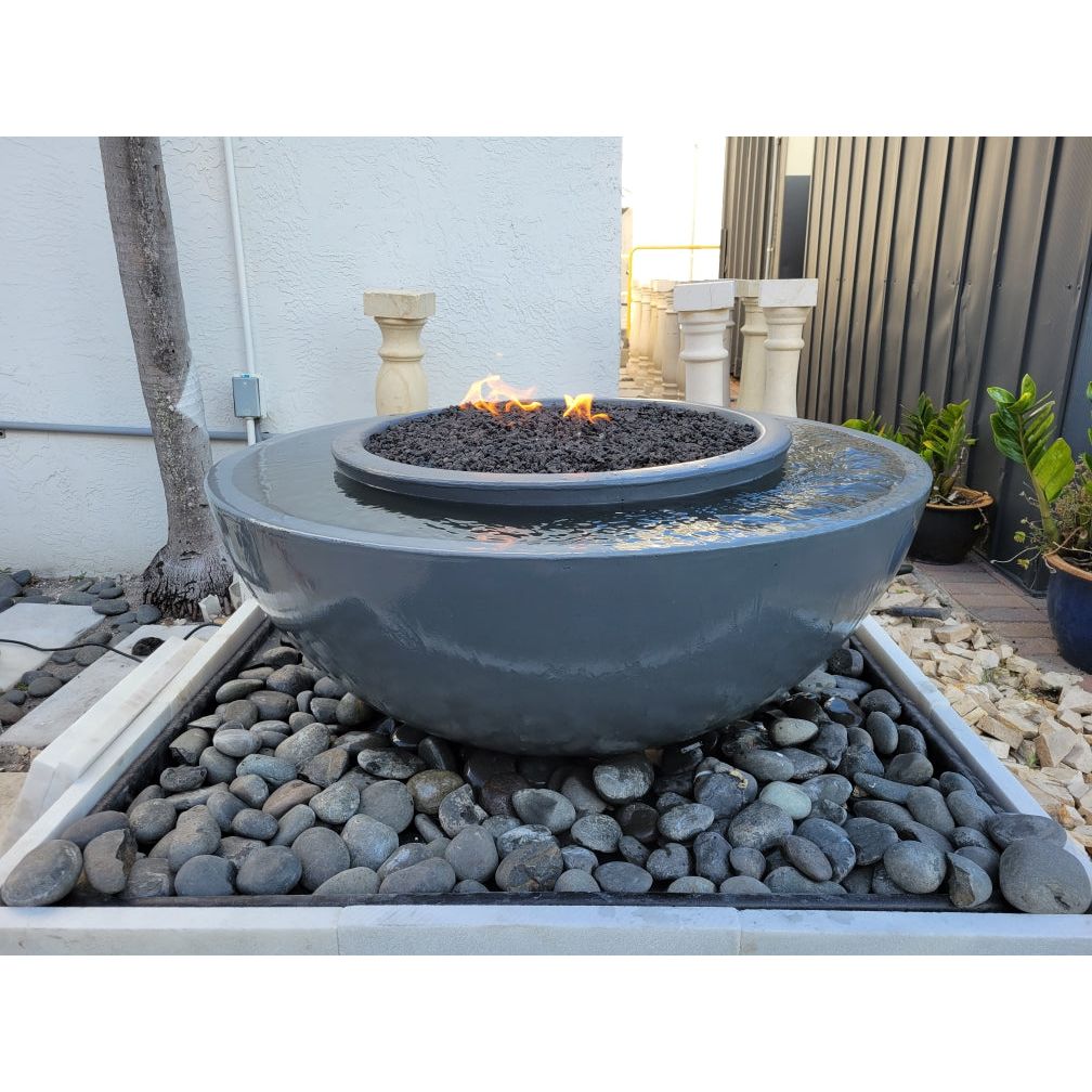 Serene 360 Spill Fire and Water Bowl Fountain Kit in GFRC Concrete