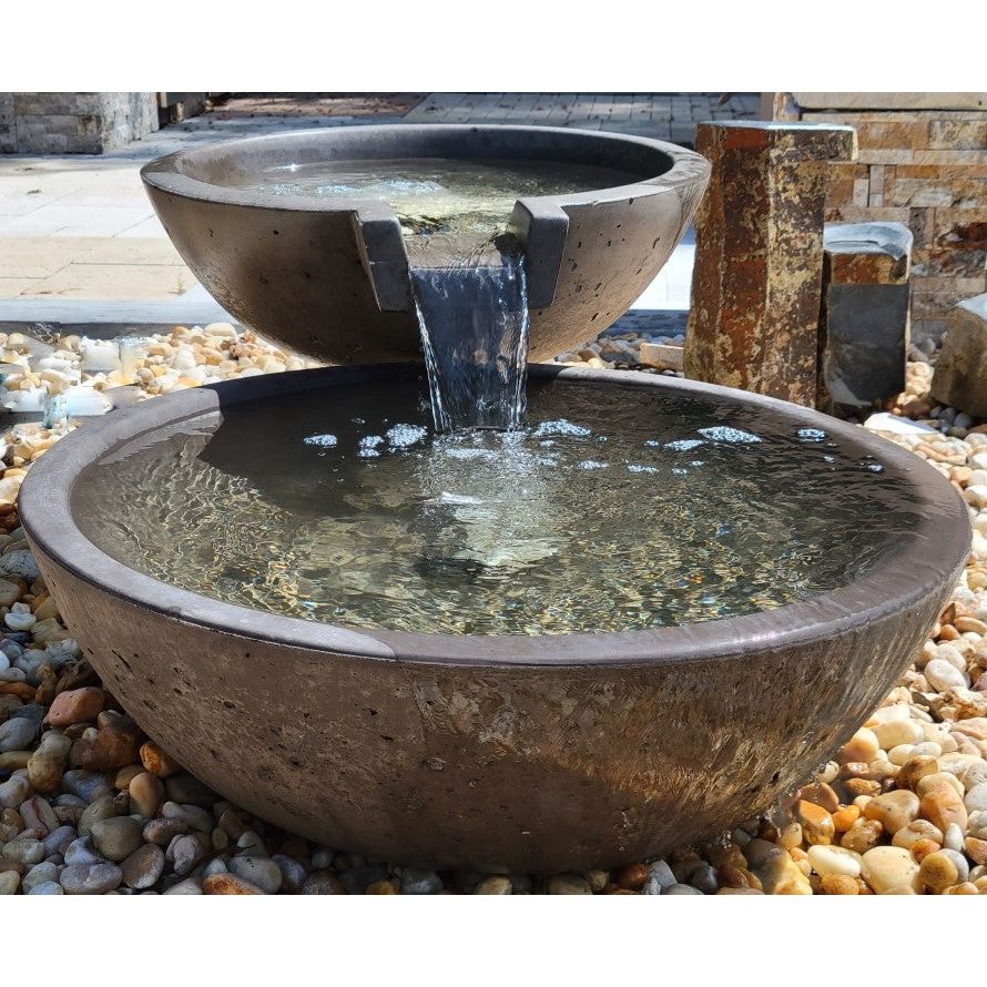 TessaRai Round Spillway Outdoor Fountain in GFRC Concrete - Majestic Fountains and More