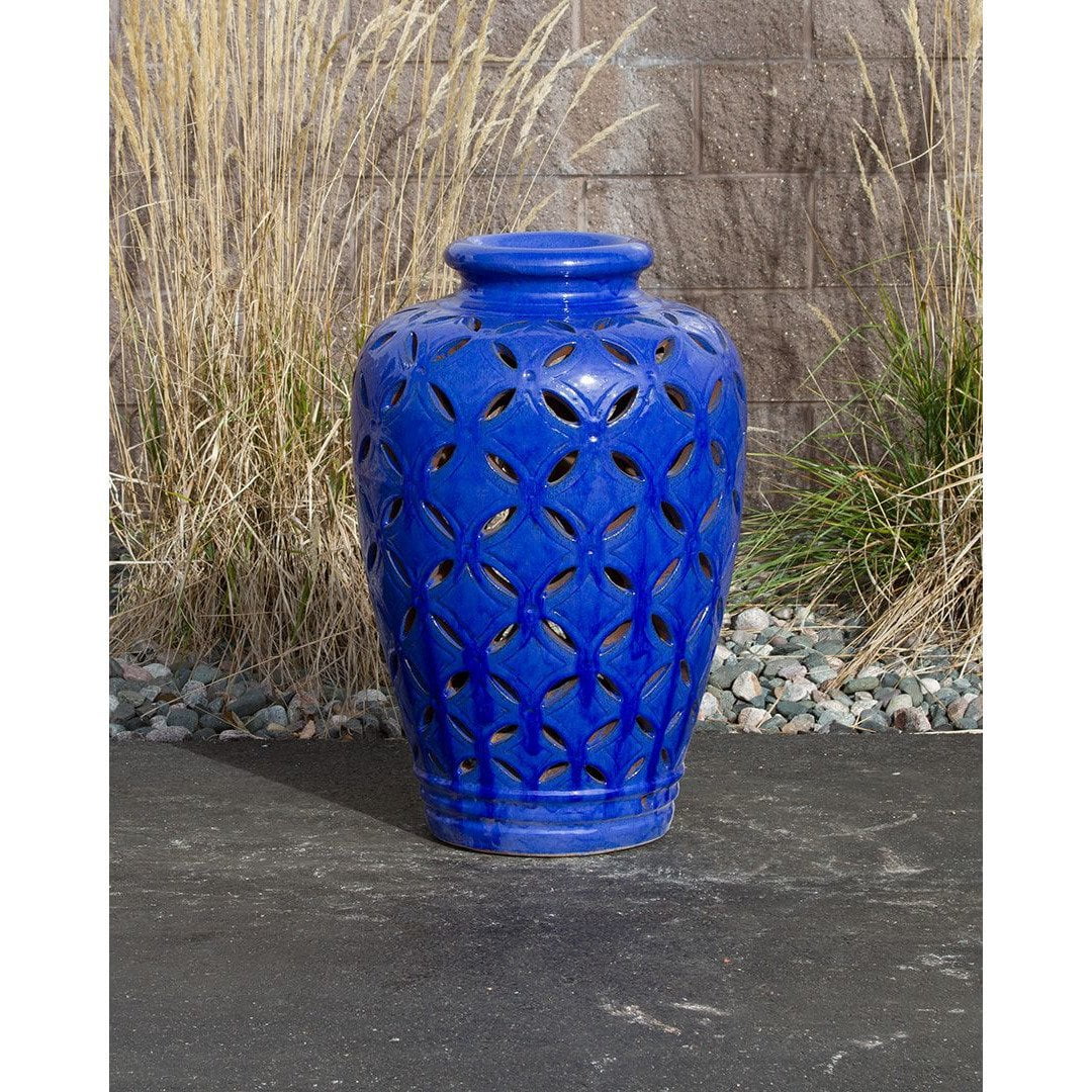 Indigo Patterned - Closed Top Single Vase Complete Fountain Kit - Majestic Fountains