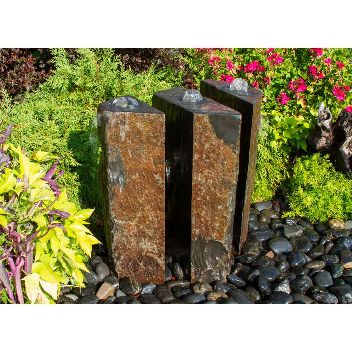 Basalt  - 24″ Triple Split Polished 3 Piece - Complete Fountain Kit - Majestic Fountains & More