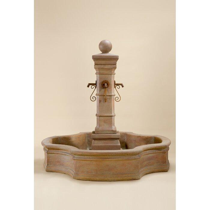 Avignon Monaco Cast Stone Outdoor Courtyard Fountain with Pond Kit - Fountain, Pond, Pump and choice of Rustic Iron Concrete or Bronze Spouts - Majestic Fountains