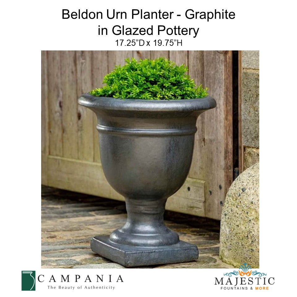 Beldon Urn Planter - Graphite in Glazed Terra Cotta By Campania - Majestic Fountains.jpg