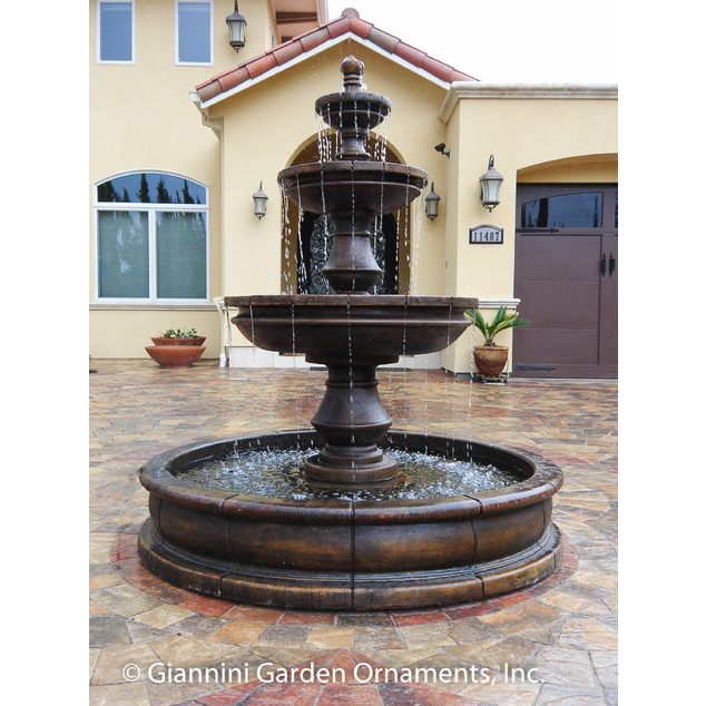 Montefalco Concrete 3 Tier Outdoor Courtyard Fountain with Pond - Majestic Fountains