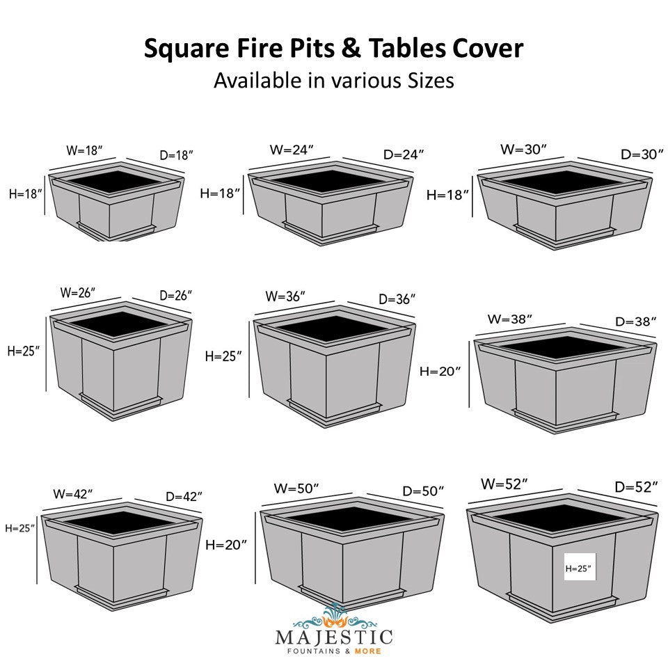 Square Fire Pit Cover in Sizes - Majestic Fountains and More