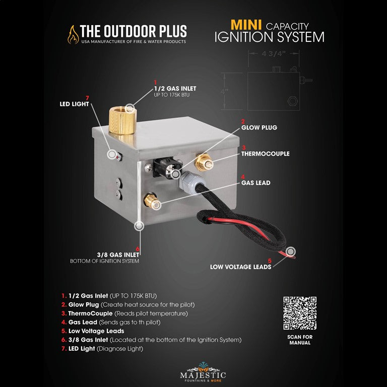 Mini Capacity 190K BTU– Electronic Ignition System by The Outdoor Plus - Majestic Fountains