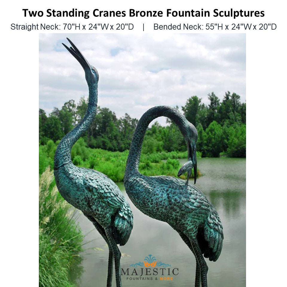Two Stading Cranes Bronze Fountain Sculpture - Majestic Fountains and More