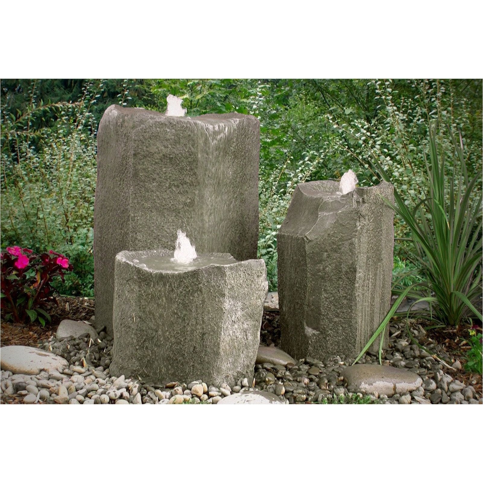 Bird Bath Triple Fountain Kit - GFRC Concrete Bubbling Boulder - Majestic Fountains