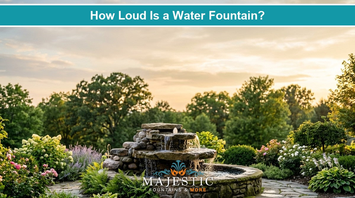 How loud is a water fountain - a tiered stone garden fountain with cascading water in a backyard