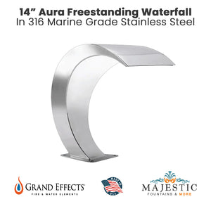 Aura Freestanding Waterfall in Stainless Steel by Grand Effects - Majestic Fountains and More