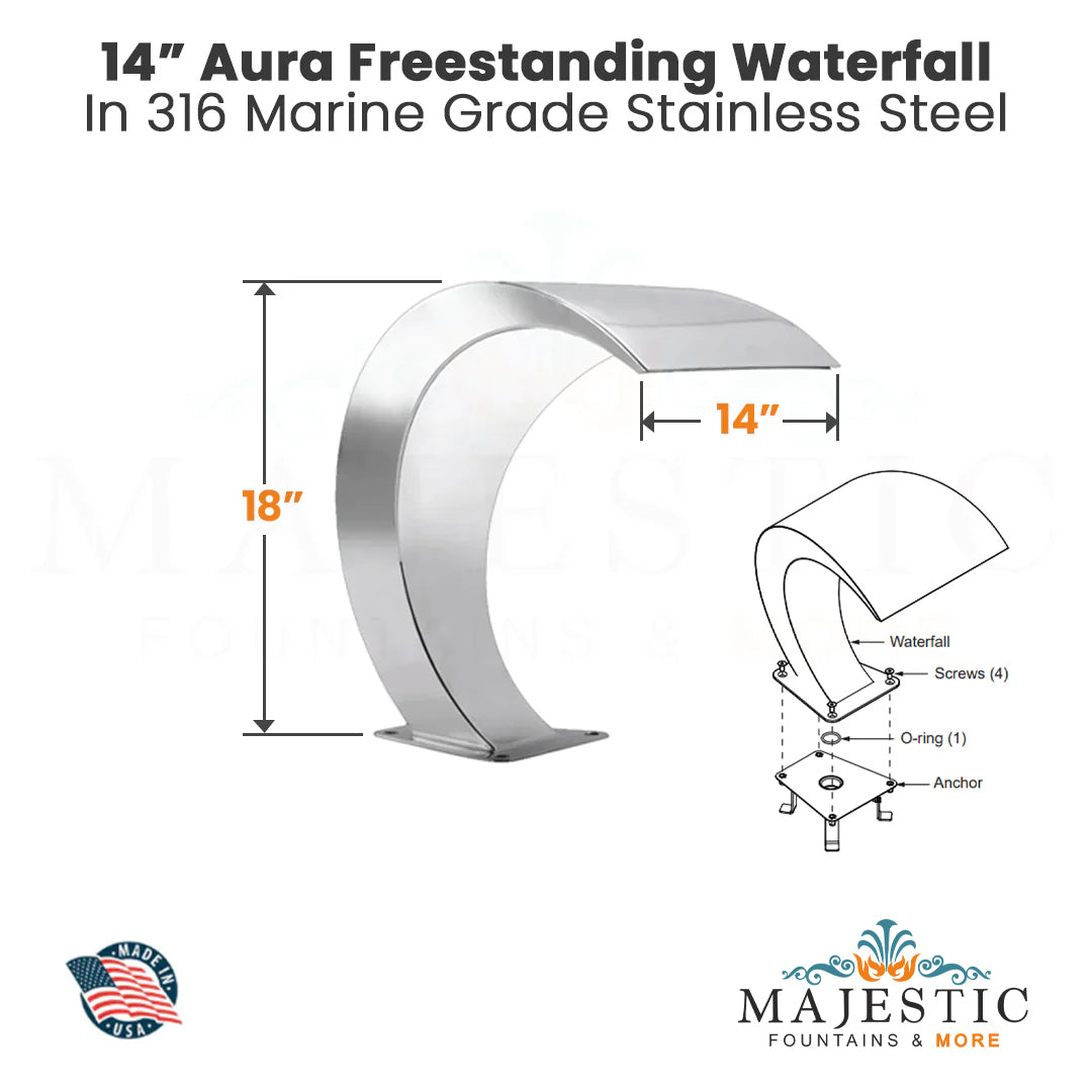 Aura Freestanding Waterfall in 316 Marine Grade Stainless Steel by Grand Effects