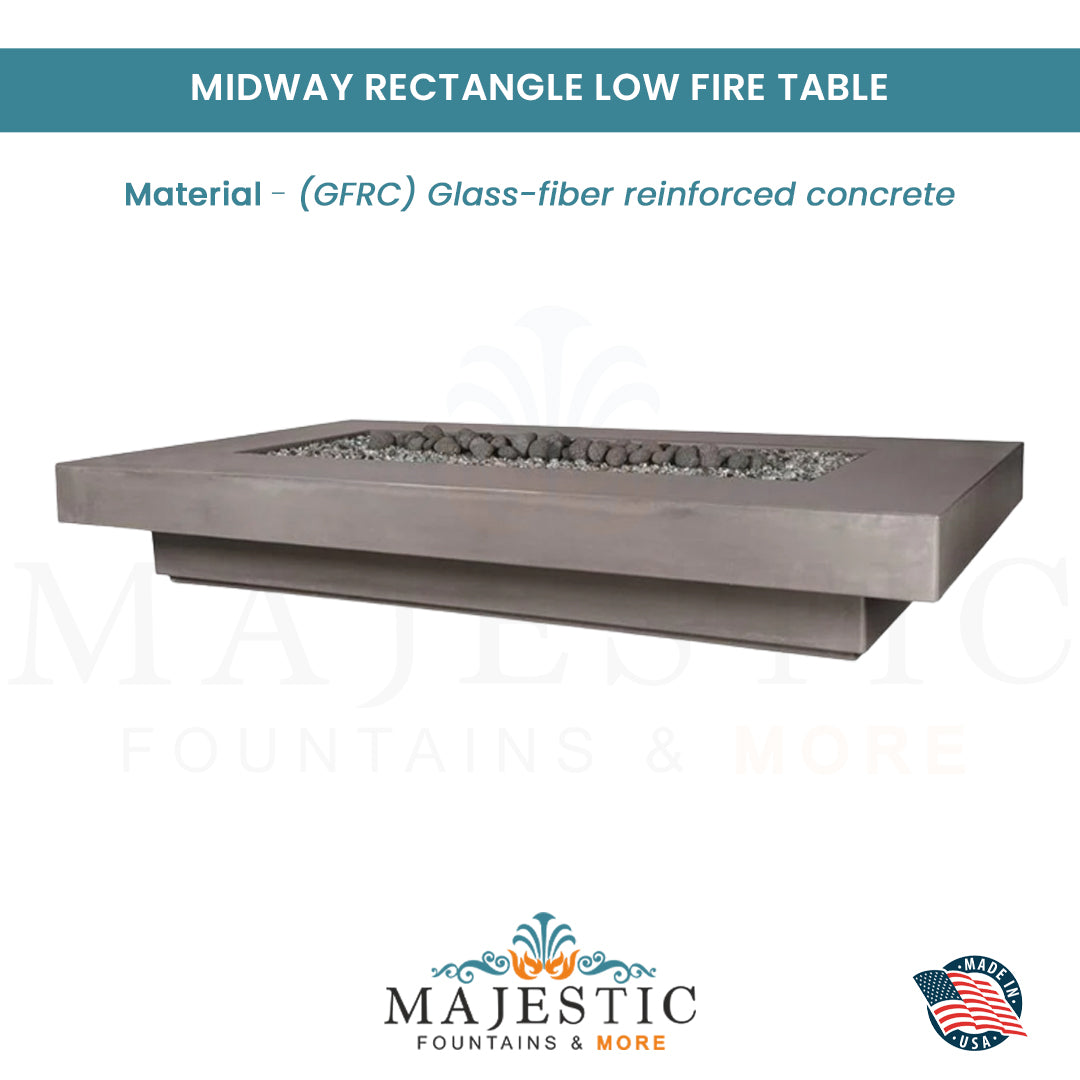 Midway Rectangle Low Fire Table in GFRC Concrete - Majestic Fountains