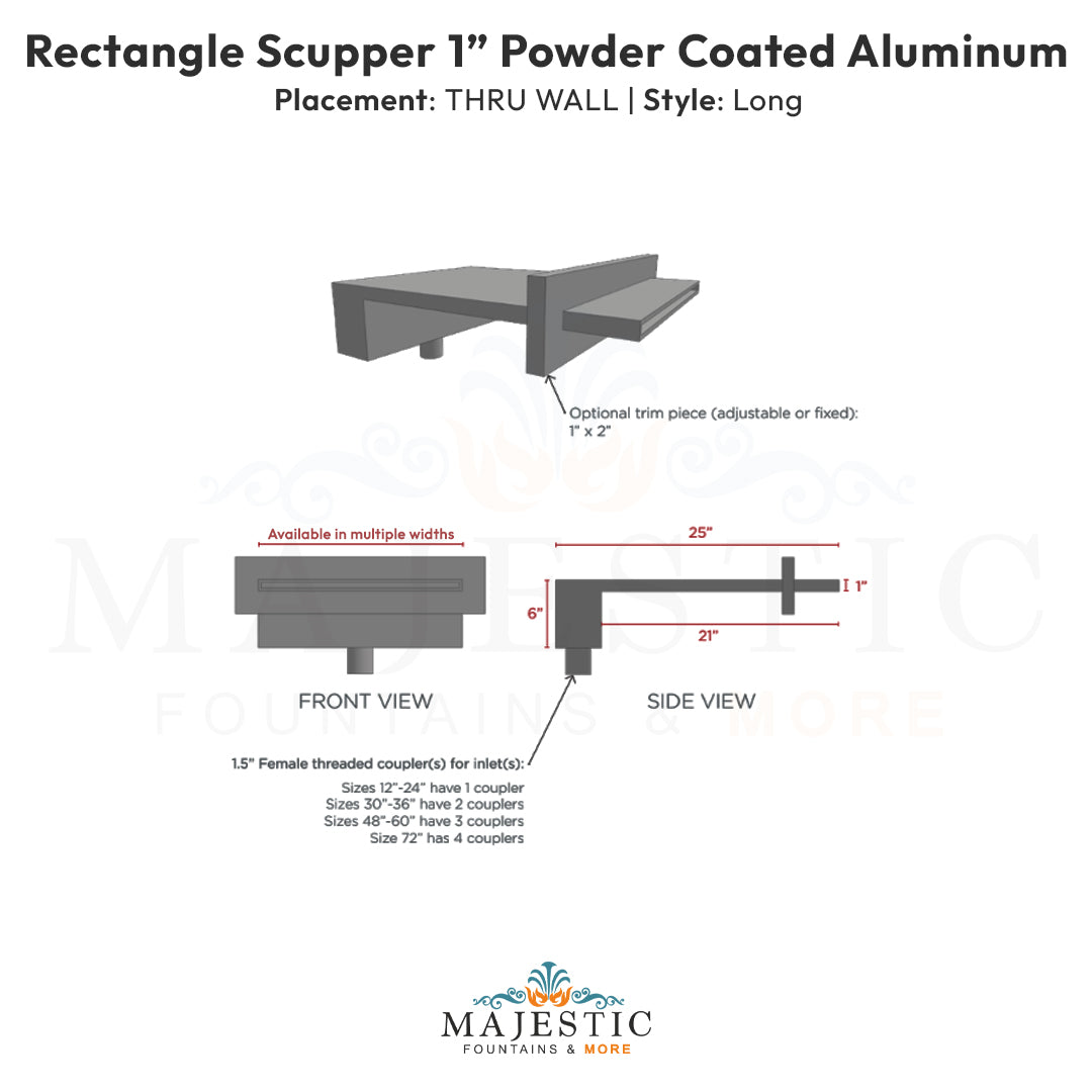 1 Rectangular Scupper thru wall Long  - Majestic Fountains