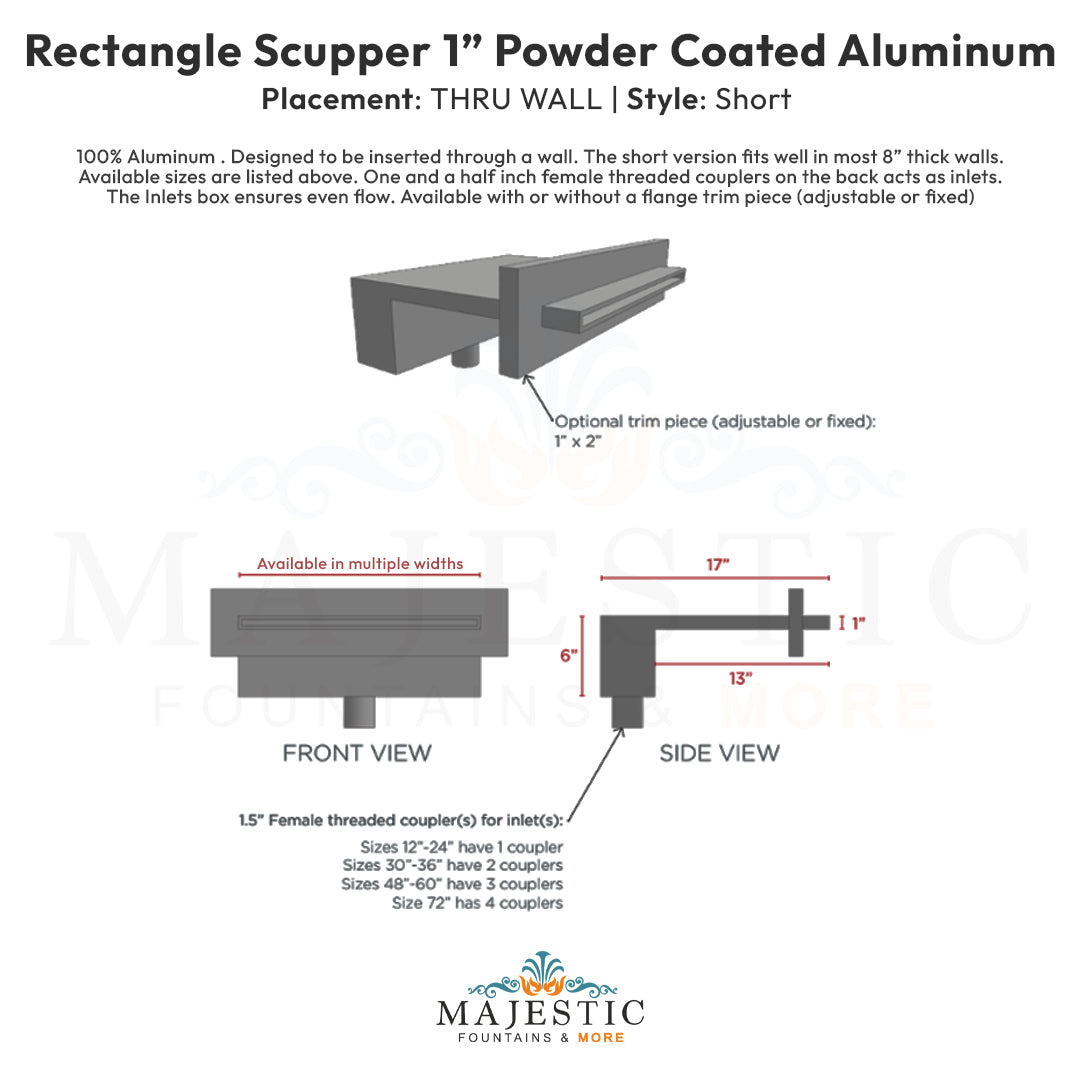 1 Rectangular Scupper thru wall short - Majestic Fountains