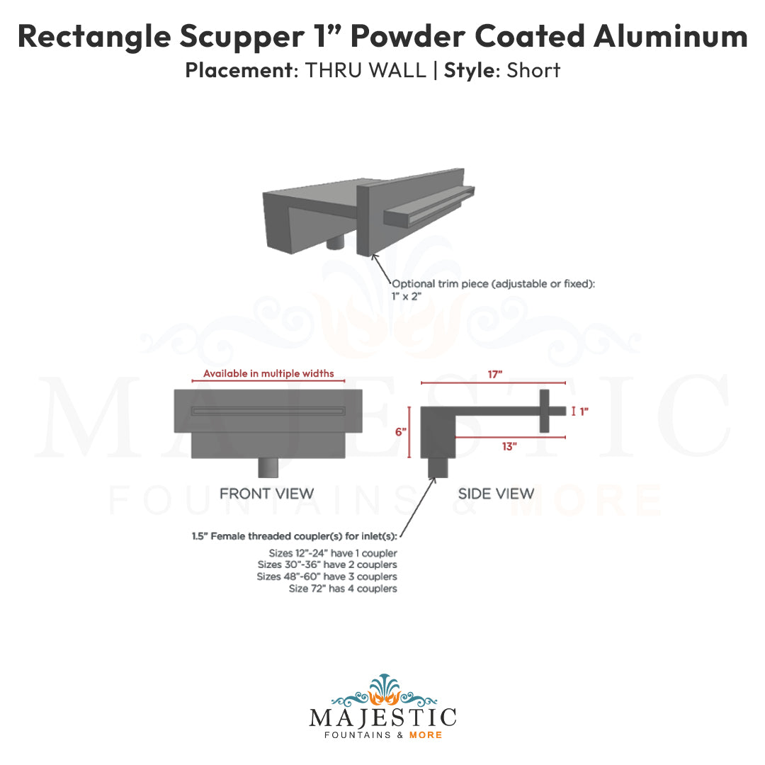 1 Rectangular Scupper thru wall short - Majestic Fountains
