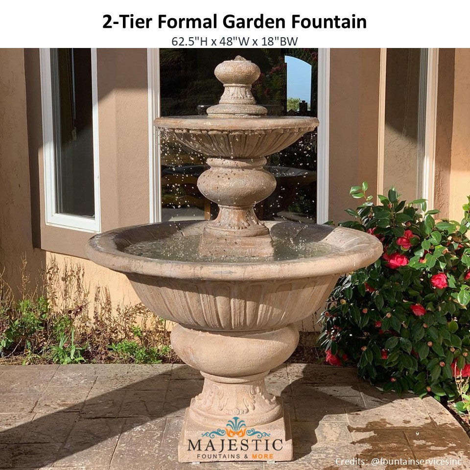2-Tier Formal Garden Fountain in Cast Stone - Fiore Stone 2072-F - Majestic Fountains and More