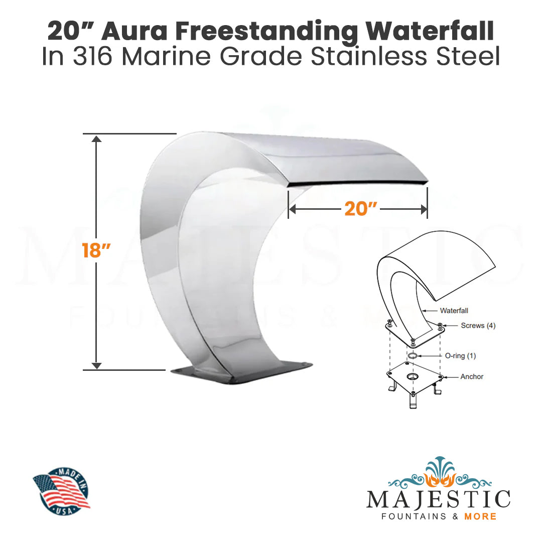 Aura Freestanding Waterfall in 316 Marine Grade Stainless Steel by Grand Effects
