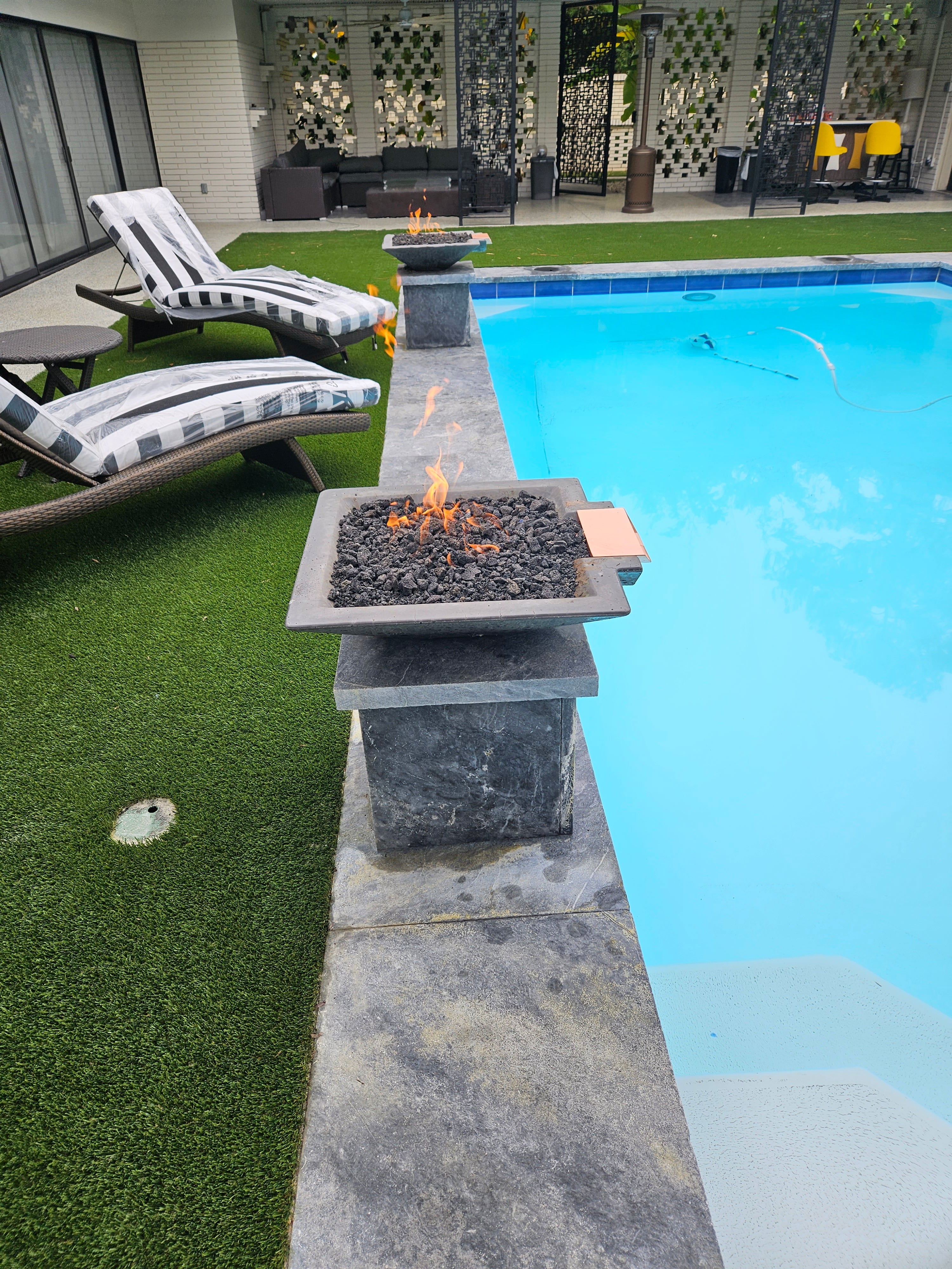 TessaRai Square Fire & Water Bowl in GFRC Concrete - Majestic Fountains