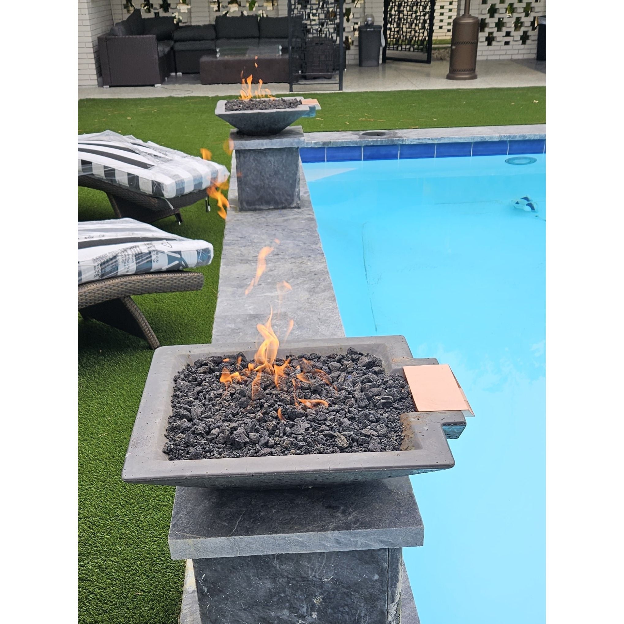 TessaRai Square Fire & Water Bowl in GFRC Concrete - Majestic Fountains