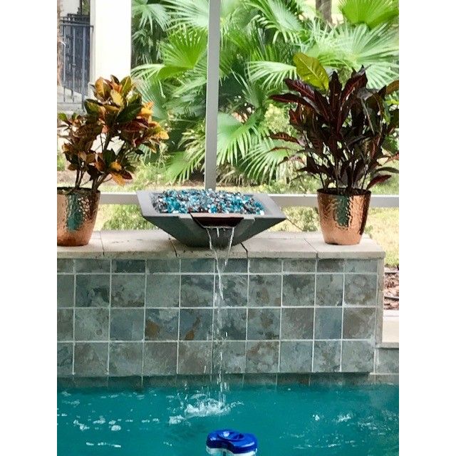 TessaRai Square Fire & Water Bowl in GFRC Concrete - Majestic Fountains