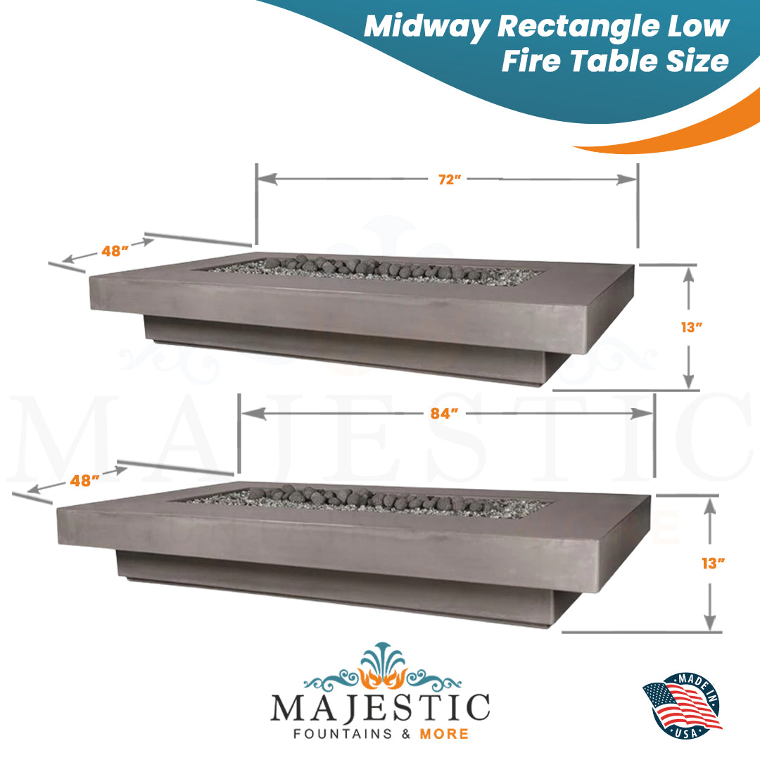 Midway Rectangle Low Fire Table in GFRC Concrete - Majestic Fountains