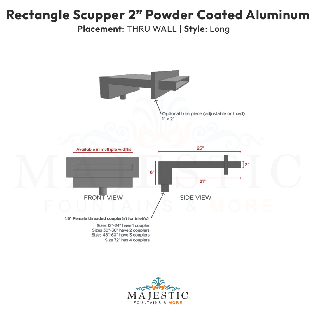 2 Rectangular Scupper thru wall Long  - Majestic Fountains