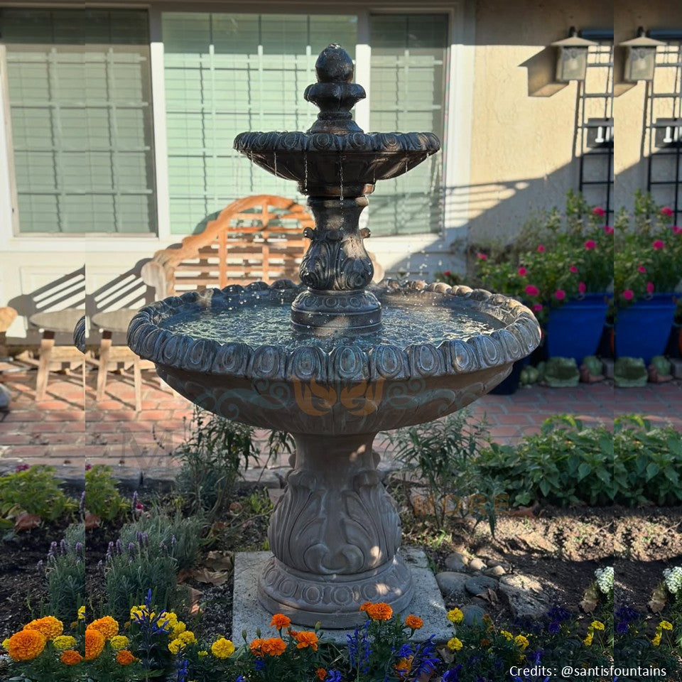 2 Tier International Fountain in Cast Stone - Fiore Stone LG153-F - Majestic Fountains.