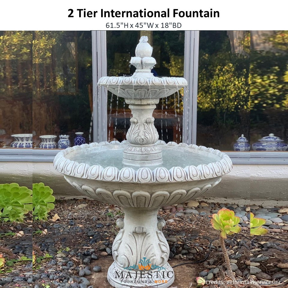 2 Tier International Fountain in Cast Stone - Fiore Stone LG153-F - Majestic Fountains and More