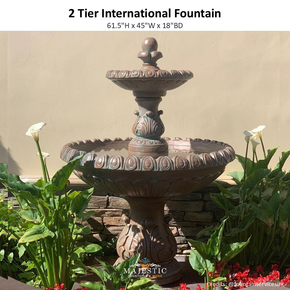 2 Tier International Fountain in Cast Stone - LG153-F - Majestic Fountains and More