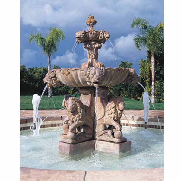 2 Tier Large Lion Fountain in Cast Stone - Fiore Stone 257-F - Majestic Fountains and More