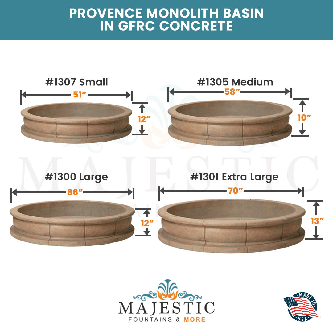 Provence Round One-Piece Fountain Basin in GFRC Concrete - Majestic Fountains and More