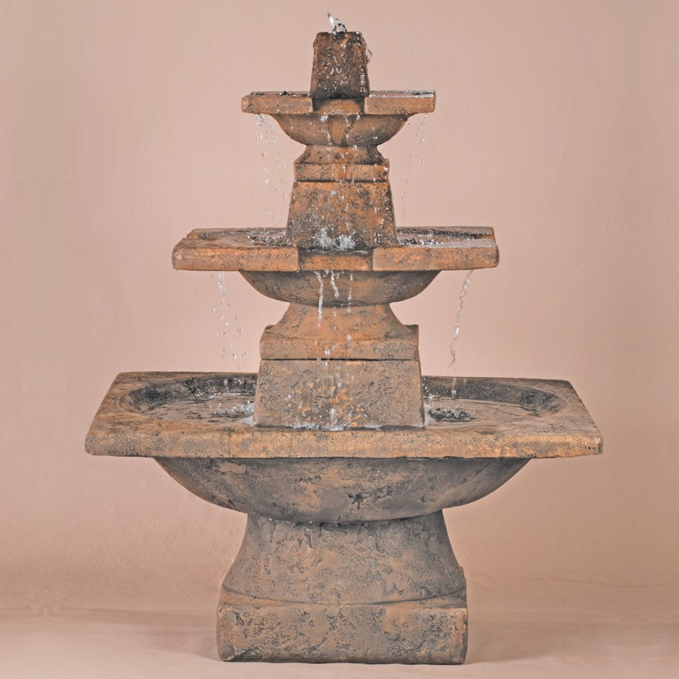 3-Tier Quadrate Fountain in Cast Stone - 2066-FT3 - Majestic Fountains and More