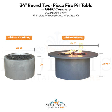 34 Round Two-Piece Fire Pit Table - Majestic Fountains