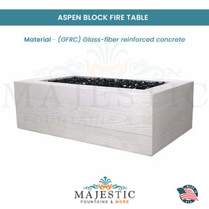 Aspen Block Fire Table in GFRC Concrete - Majestic Fountains