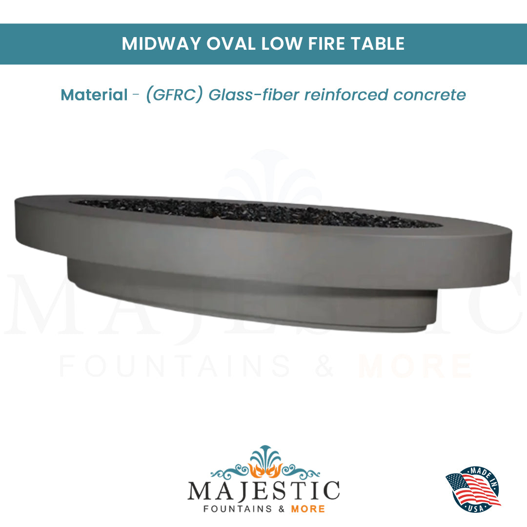 Midway Oval Low Fire Table in GFRC Concrete - Majestic Fountains