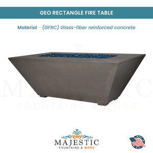 Geo Rectangle Fire Table in GFRC Concrete - Majestic Fountains