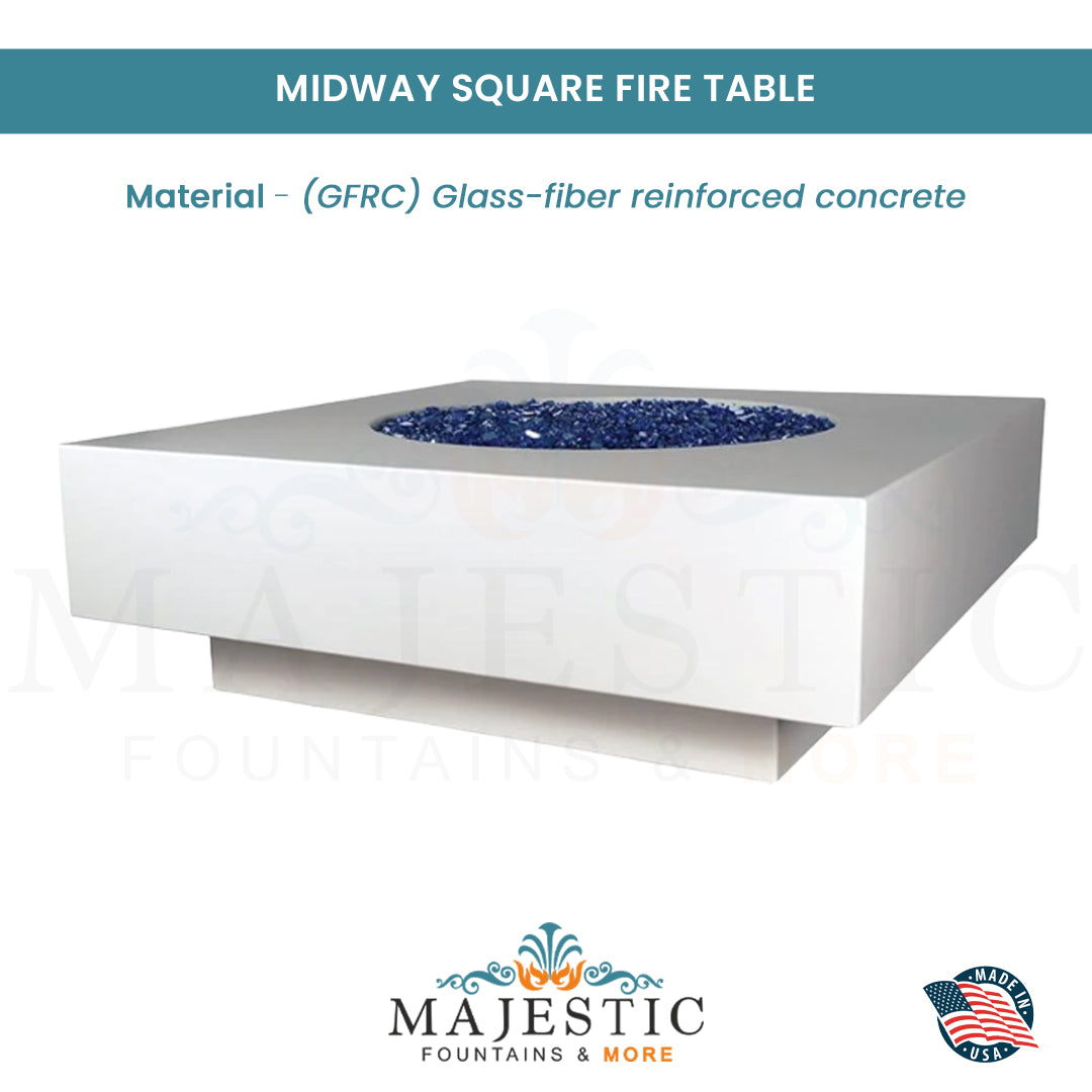 Midway Square Fire Table in GFRC Concrete - Majestic Fountains