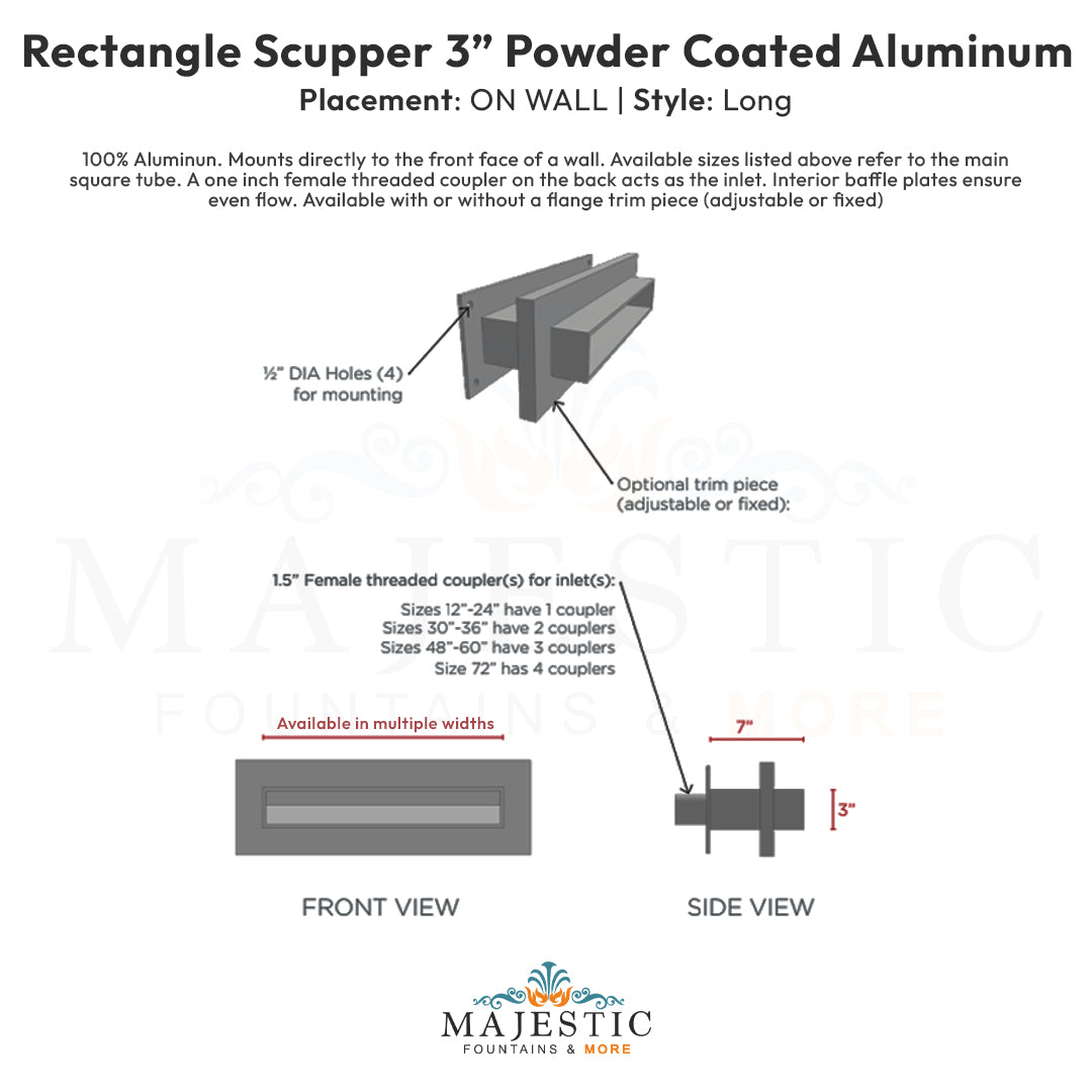 3  Rectangular Scupper On wall Long  - Majestic Fountains