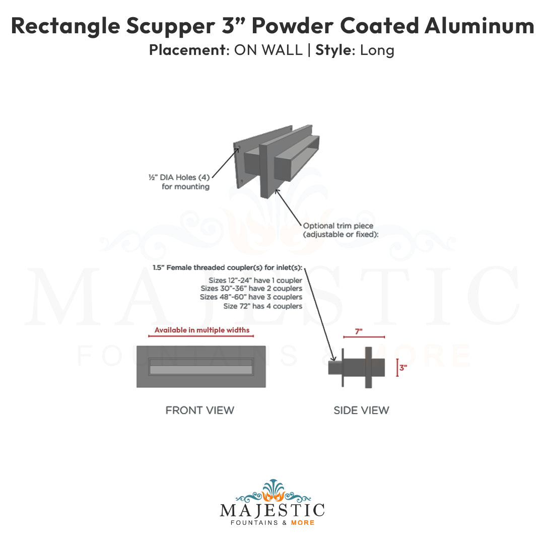 3  Rectangular Scupper On wall Long  - Majestic Fountains